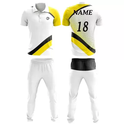 White, Black & Yellow Cricket Uniform