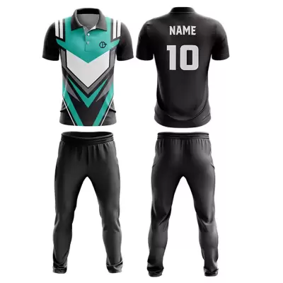 Black & Teal Green Cricket Uniform