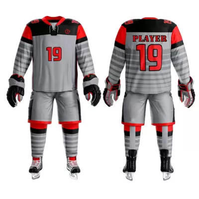 Grey & Red Ice Hockey Uniform